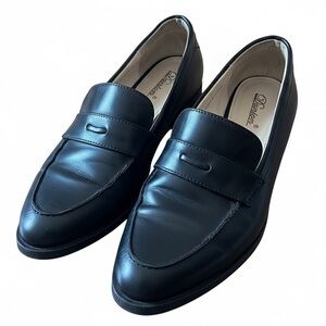 Dunion Black Vegan Leather Loafers Sz 6 Preppy
